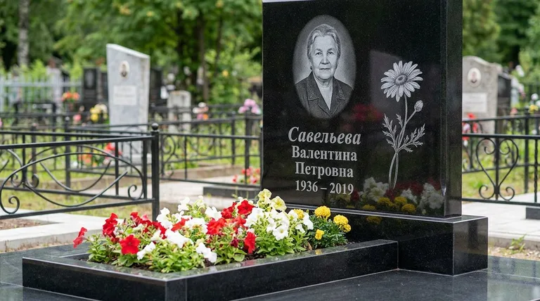 Памятник с гравировкой ромашек — выполненная работа «Савельева» в Казани