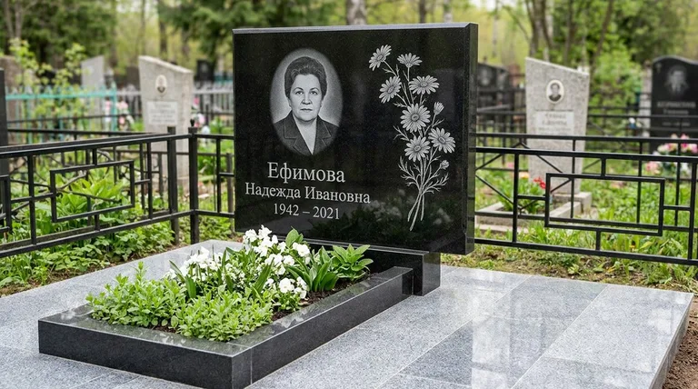 Памятник с гравировкой ромашек — выполненная работа «Ефимова» в Казани