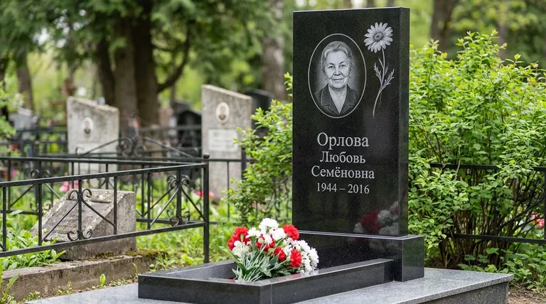 Памятник с гравировкой ромашек — выполненная работа «Орлова» в Казани