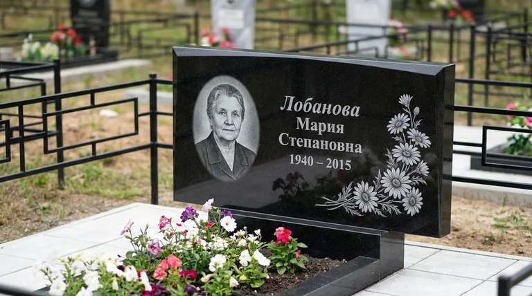 Памятник с гравировкой ромашек — выполненная работа «Лобанова» в Казани
