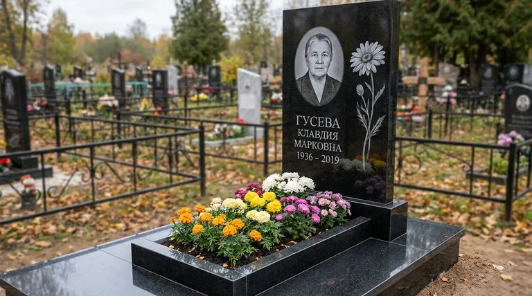 Памятник с гравировкой ромашек — выполненная работа «Гусева» в Казани
