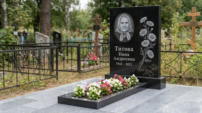 Памятник с гравировкой ромашек — выполненная работа «Титова» в Казани