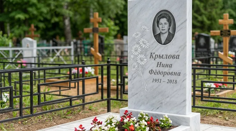 Памятник с гравировкой ромашек — выполненная работа «Крылова» в Казани