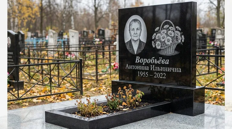 Памятник с гравировкой ромашек — выполненная работа «Воробьёва» в Казани