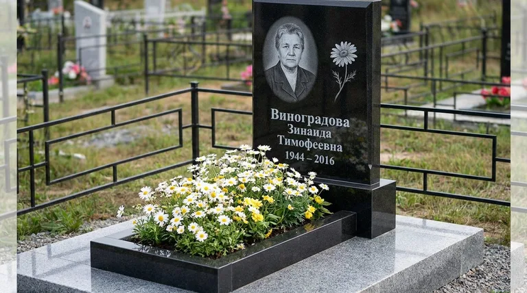 Памятник с гравировкой ромашек — выполненная работа «Виноградова» в Казани