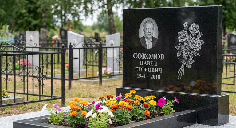 Гравировка роз на памятник в Казани — пример работы на граните