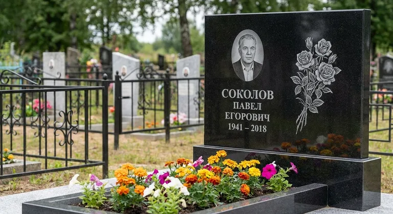 Памятник с гравировкой роз — выполненная работа «Соколов» в Казани