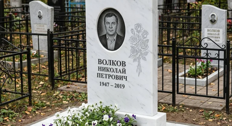 Памятник с гравировкой роз — выполненная работа «Волков» в Казани