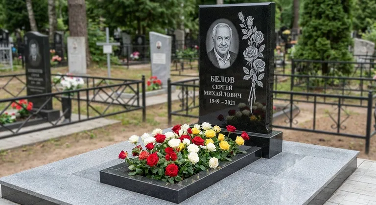 Памятник с гравировкой роз — выполненная работа «Белов» в Казани