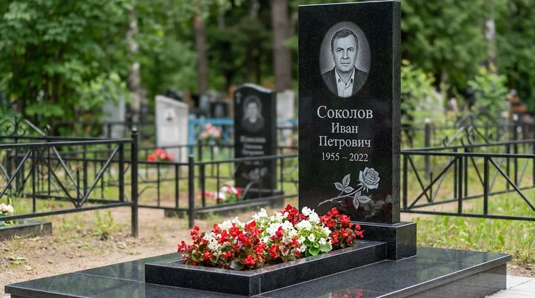 Памятник с гравировкой роз — выполненная работа «Соколов» в Казани