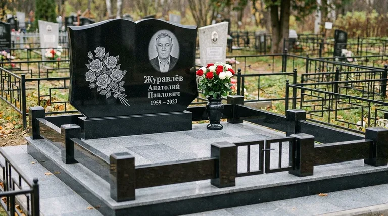 Памятник с гравировкой роз — выполненная работа «Журавлёв» в Казани