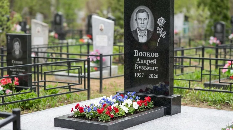 Памятник с гравировкой роз — выполненная работа «Волков» в Казани