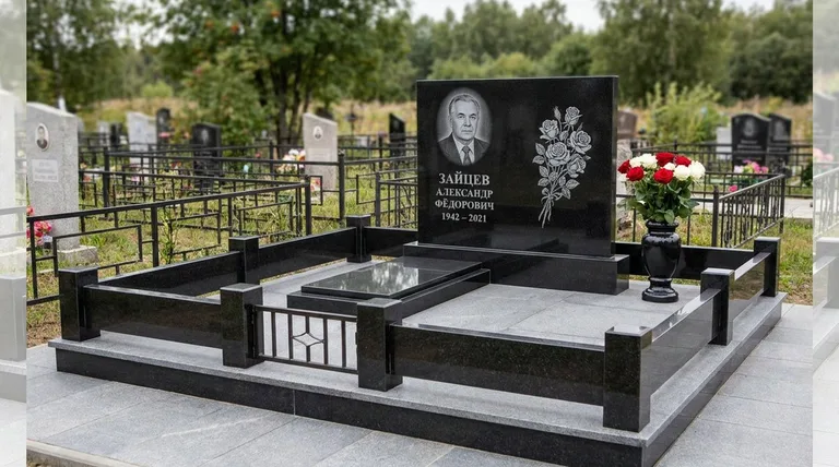 Памятник с гравировкой роз — выполненная работа «Зайцев» в Казани
