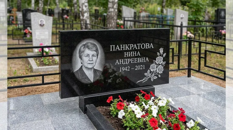 Памятник с гравировкой роз — выполненная работа «Панкратова» в Казани