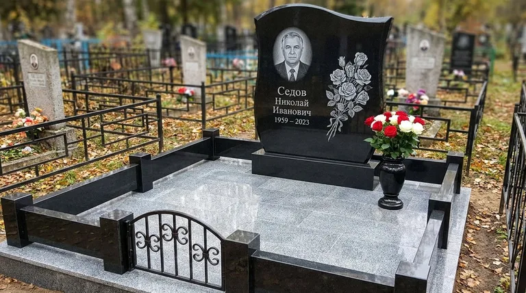 Памятник с гравировкой роз — выполненная работа «Седов» в Казани