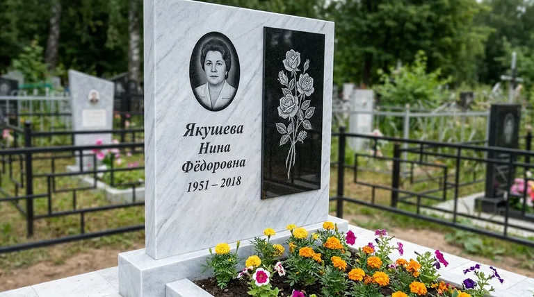 Памятник с гравировкой роз — выполненная работа «Якушева» в Казани