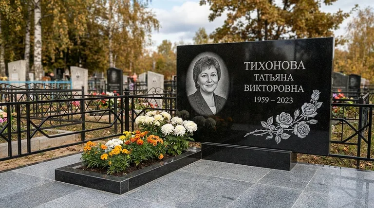 Памятник с гравировкой роз — выполненная работа «Тихонова» в Казани