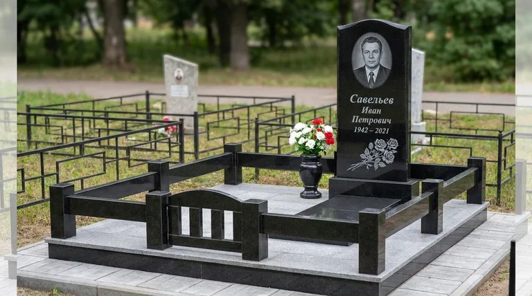 Памятник с гравировкой роз — выполненная работа «Савельев» в Казани