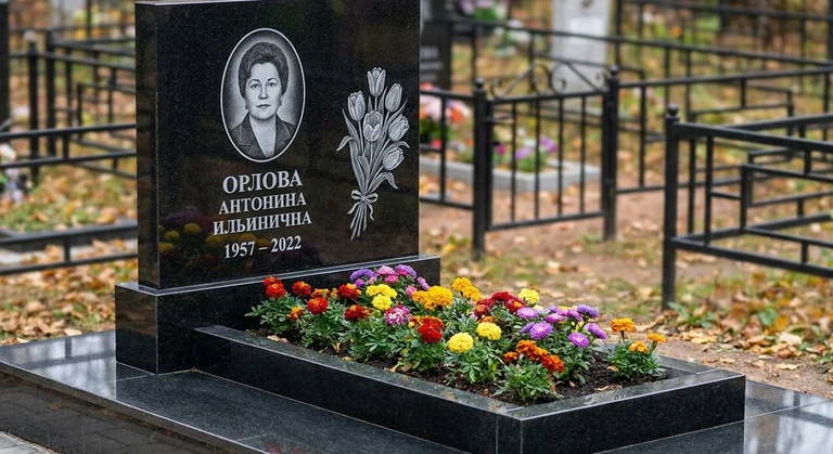 Гравировка тюльпанов на памятник в Казани — пример работы на граните