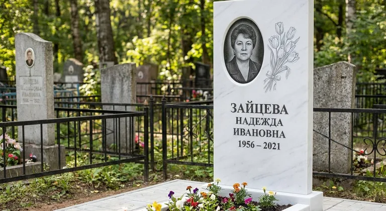 Памятник с гравировкой тюльпанов — выполненная работа «Зайцева» в Казани