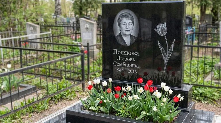 Памятник с гравировкой тюльпанов — выполненная работа «Полякова» в Казани