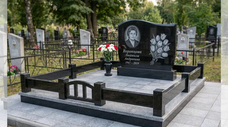 Памятник с гравировкой тюльпанов — выполненная работа «Воронцова» в Казани