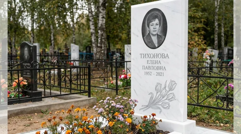 Памятник с гравировкой тюльпанов — выполненная работа «Тихонова» в Казани