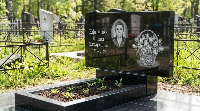 Памятник с гравировкой тюльпанов — выполненная работа «Ефимова» в Казани