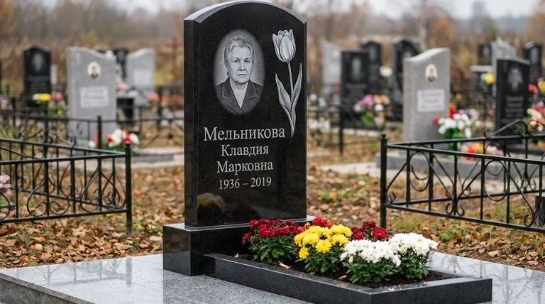 Памятник с гравировкой тюльпанов — выполненная работа «Мельникова» в Казани