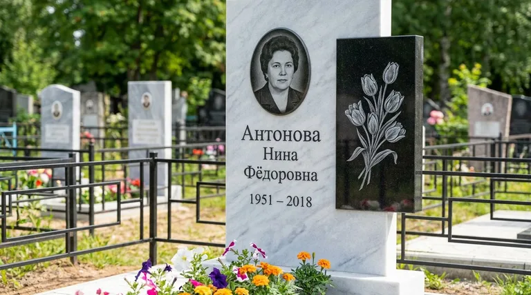 Памятник с гравировкой тюльпанов — выполненная работа «Антонова» в Казани