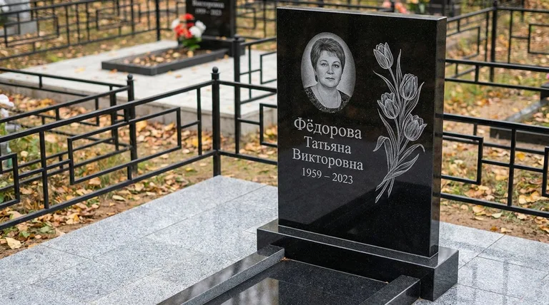 Памятник с гравировкой тюльпанов — выполненная работа «Фёдорова» в Казани