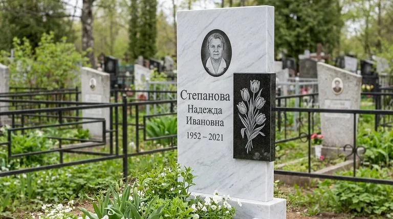 Памятник с гравировкой тюльпанов — выполненная работа «Степанова» в Казани
