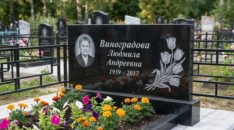Памятник с гравировкой тюльпанов — выполненная работа «Виноградова» в Казани
