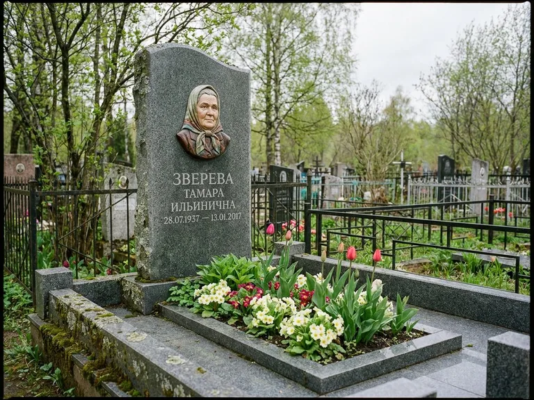 Керамический портрет на летнем кладбище в Казани
