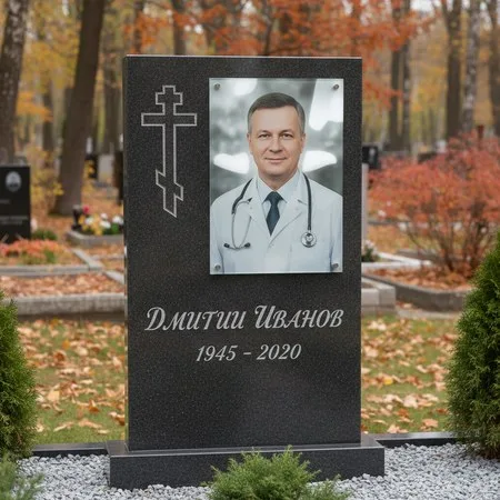 Портрет на стекле 180×240 мм на чёрной стеле в Казани
