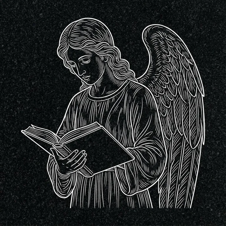 Эскиз гравировки ангела на памятник — ангел с раскрытой книгой в Казани