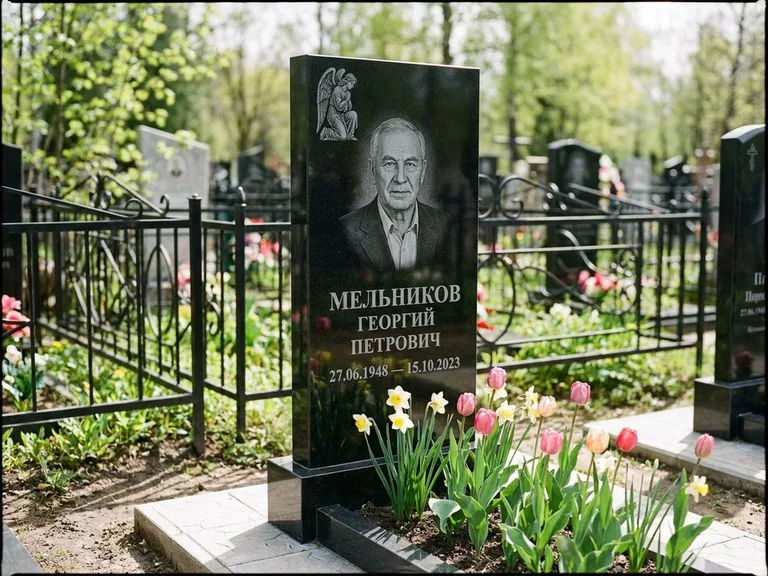 Памятник с гравировкой ангела — гравировка ангела с голубем по диагонали стелы, работа «Доронин» в Казани
