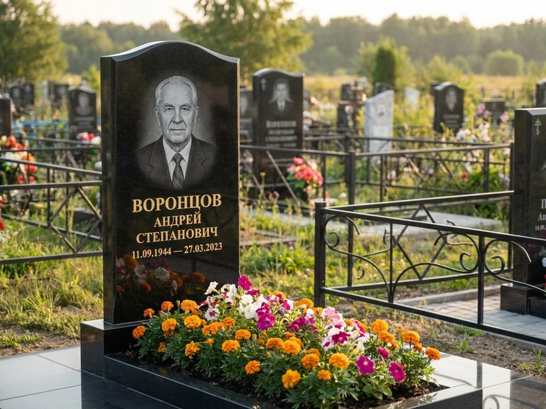 Гравировка фото на памятнике в Казани — готовый гравированный портрет на чёрном граните