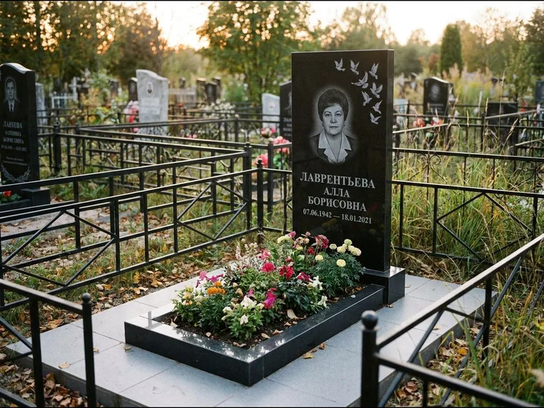 Памятник с гравировкой голубей — гравировка стаи голубей, взлетающей от угла стелы, работа «Лаврентьева» в Казани