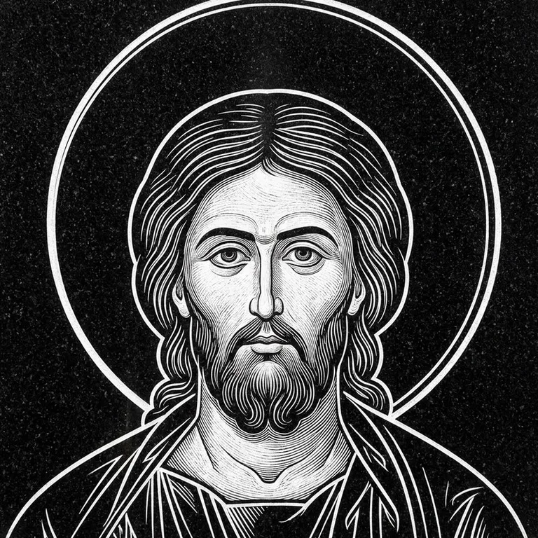 Эскиз иконы: Архангел Михаил — воинам и мужчинам, гравировка на памятник в Казани