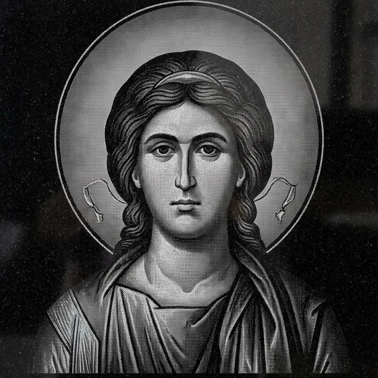 Эскиз иконы: Архангел Михаил (полутон) — образ архангела в полутонах, гравировка на памятник в Казани