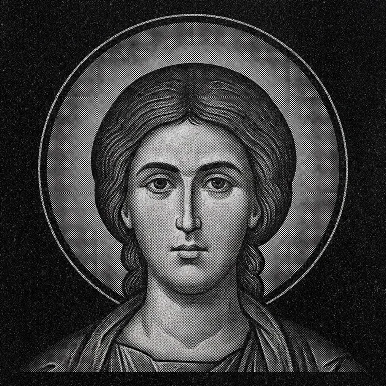 Эскиз иконы: Георгий Победоносец (полутон) — воинский образ, гравировка на памятник в Казани