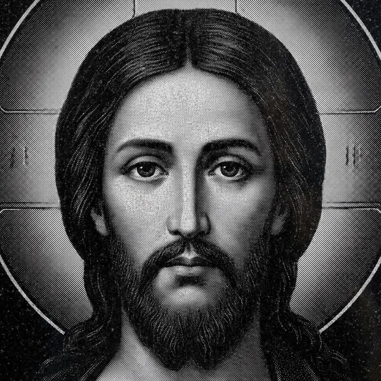 Эскиз иконы: Спас Вседержитель (полутон) — объёмный лик, светотень, гравировка на памятник в Казани