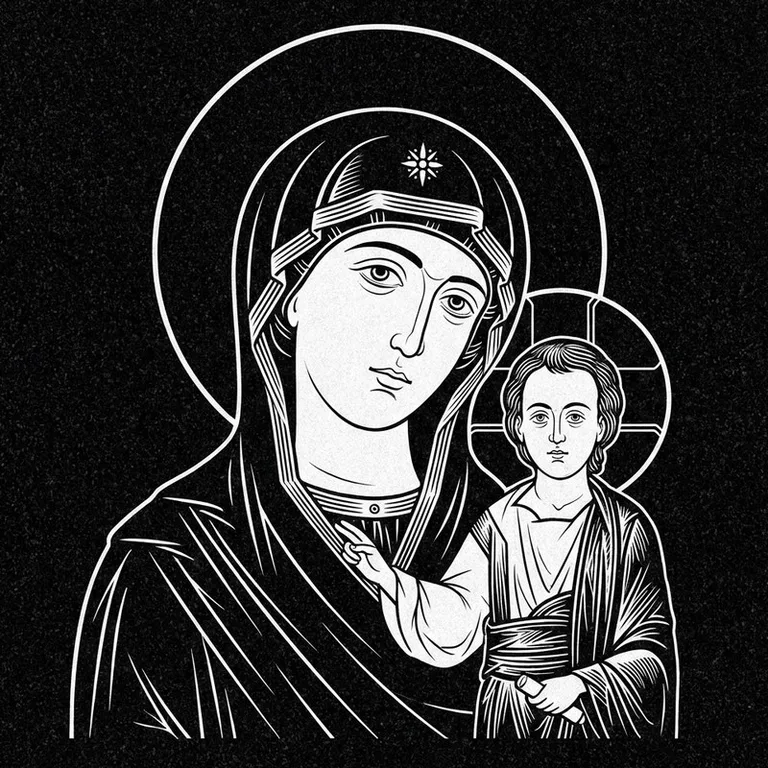 Эскиз иконы: «Утоли моя печали» — облегчение скорби, гравировка на памятник в Казани
