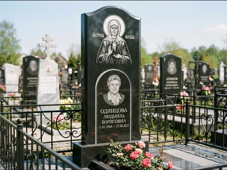 Памятник с гравировкой иконы — Владимирская икона Божией Матери с Младенцем, работа «Зотов» в Казани