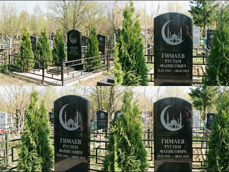 Памятник с гравировкой полумесяца — гравировка полумесяца над силуэтом мечети, работа «Гимаев» в Казани