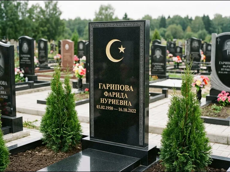 Памятник с гравировкой полумесяца — гравировка полумесяца, работа «Гарипова» в Казани