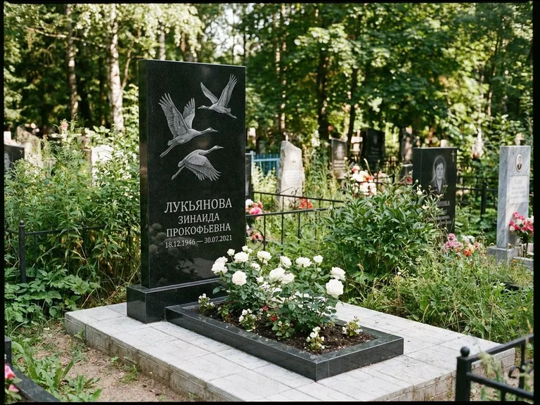 Памятник с гравировкой журавлей — гравировка журавлей, работа «Лукьянова» в Казани