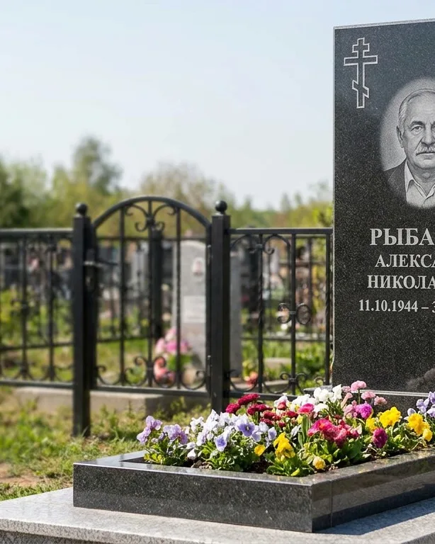 Двойной памятник под ключ с ярким цветником в Казани