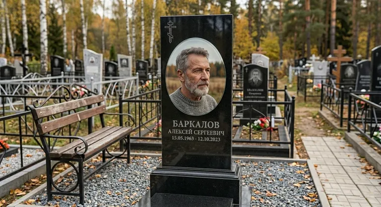 Овальный портрет на стекле на чёрной гранитной стеле в Казани